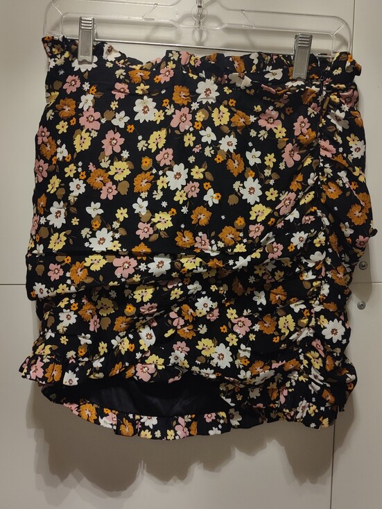 Lush Dresses & Skirts - LUSH Floral Ruched Tulip Skirt Black Pink Orange L NWT